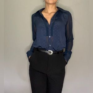 BCBGeneration XXS Navy Long Sleeve Blouse